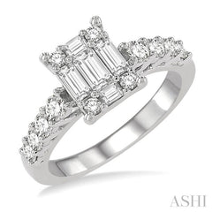 1 Ctw Fusion Baguette and Round Cut Diamond Engagement Ring in 14K White Gold