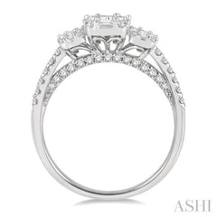 7/8 Ctw Tri-Mount Fusion Baguette and Round Cut Diamond Engagement Ring in 14K White Gold