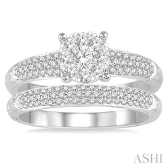 5/8 Ctw Round Cut Diamond Lovebright Wedding Set with 1/2 Ctw Engagement Ring and 1/5 Ctw Wedding Band in 14K White Gold