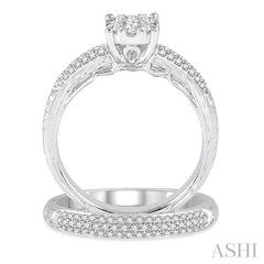 5/8 Ctw Round Cut Diamond Lovebright Wedding Set with 1/2 Ctw Engagement Ring and 1/5 Ctw Wedding Band in 14K White Gold