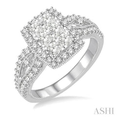1 Ctw Round Cut Diamond Octagon Shape Lovebright Ring in 14K White Gold