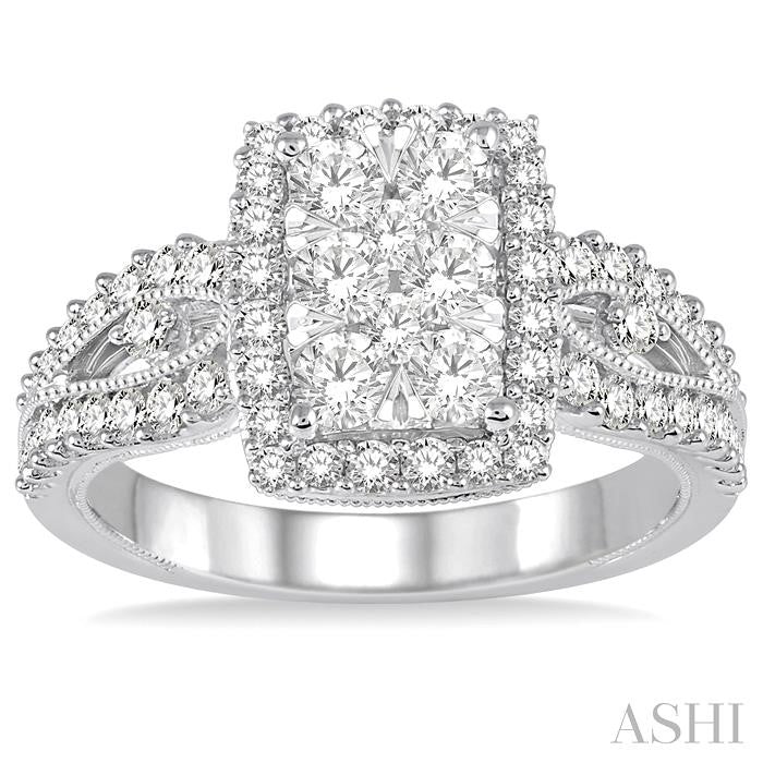 1 Ctw Round Cut Diamond Octagon Shape Lovebright Ring in 14K White Gold