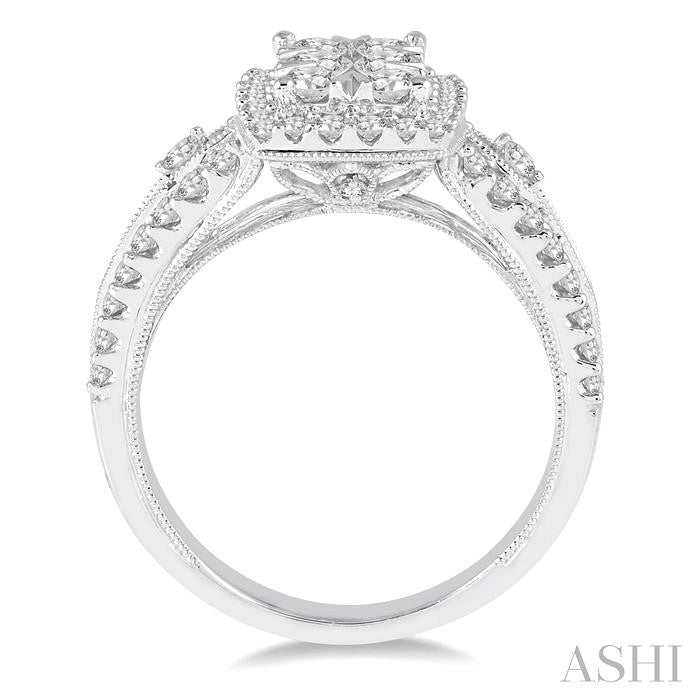 1 Ctw Round Cut Diamond Octagon Shape Lovebright Ring in 14K White Gold