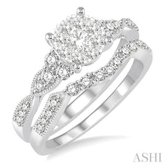 3/4 Ctw Round Cut Diamond Lovebright Wedding Set with 1/2 Ctw Engagement Ring and 1/5 Ctw Wedding Band in 14K White Gold
