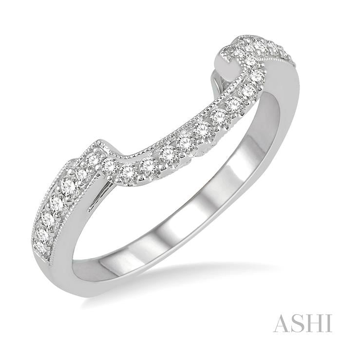 1/4 Ctw Deep Curve Center Round Cut Diamond Wedding Band in 14K White Gold