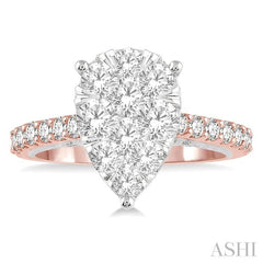 1 1/2 Ctw Pear Shape Round Cut Diamond Lovebright Ring in 14K Rose and White Gold