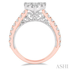 1 1/2 Ctw Pear Shape Round Cut Diamond Lovebright Ring in 14K Rose and White Gold