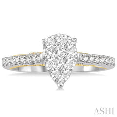 3/4 Ctw Pear Shape Round Cut Diamond Lovebright Ring in 14K White and Yellow Gold