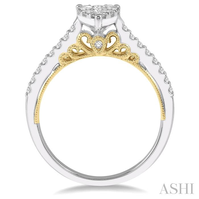 3/4 Ctw Pear Shape Round Cut Diamond Lovebright Ring in 14K White and Yellow Gold