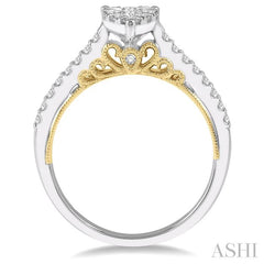 3/4 Ctw Pear Shape Round Cut Diamond Lovebright Ring in 14K White and Yellow Gold