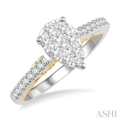 1/2 Ctw Pear Shape Round Cut Diamond Lovebright Ring in 14K White and Yellow Gold