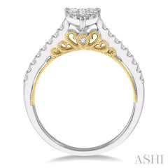 1/2 Ctw Pear Shape Round Cut Diamond Lovebright Ring in 14K White and Yellow Gold
