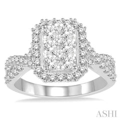 7/8 Ctw Round Cut Diamond Octagon Shape Lovebright Ring in 14K White Gold
