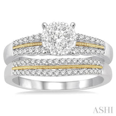 1/2 Ctw Round Cut Diamond Lovebright Wedding Set with 3/8 Ctw Engagement Ring and 1/6 Ctw Wedding Band in 14K White and Yellow Gold