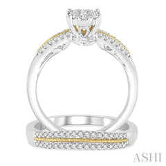 1/2 Ctw Round Cut Diamond Lovebright Wedding Set with 3/8 Ctw Engagement Ring and 1/6 Ctw Wedding Band in 14K White and Yellow Gold