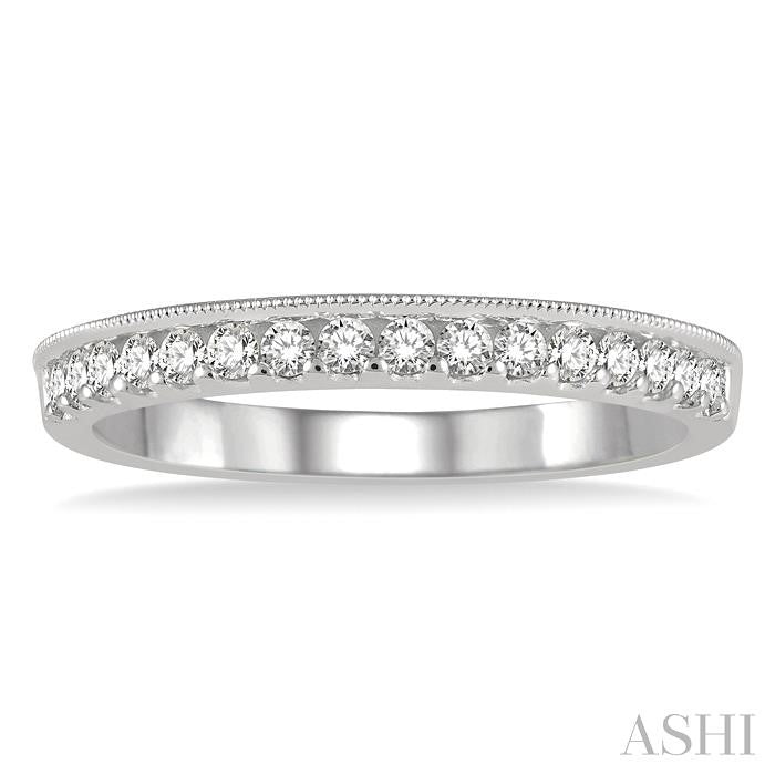 1/4 Ctw Milgrain Wall Round Cut Diamond Wedding Band in 14K White Gold
