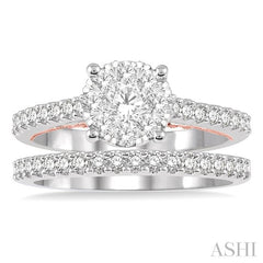 1 Ctw Lovebright Diamond Wedding Set in 14K With 3/4 Ctw Round Shape Engagement Ring in White and Rose Gold and 1/4 Ctw Wedding Band in White Gold