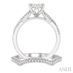 3/4 Ctw Lovebright Round Cut Diamond Wedding Set With 5/8 Ctw Oval Shape Engagement Ring and 1/8 Ctw Curved Wedding Band in 14K White Gold