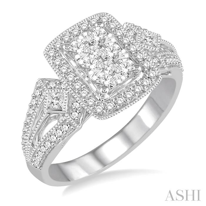 3/4 Ctw Diamond Octagon Shape Lovebright Ring in 14K White Gold