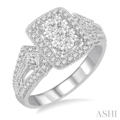 3/4 Ctw Diamond Octagon Shape Lovebright Ring in 14K White Gold