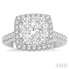 1 1/2 Ctw Round Diamond Lovebright Halo Engagement Ring in 14K White and Yellow Gold