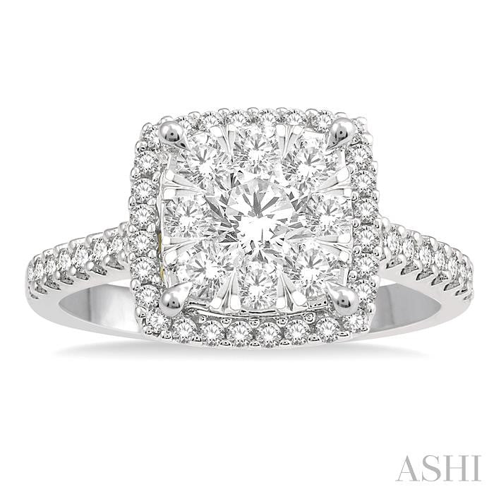 1 1/10 Ctw Round Diamond Lovebright Halo Engagement Ring in 14K White and Yellow Gold