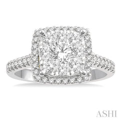 1 1/10 Ctw Round Diamond Lovebright Halo Engagement Ring in 14K White and Yellow Gold