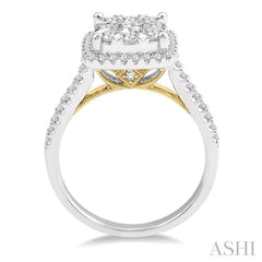 1 1/10 Ctw Round Diamond Lovebright Halo Engagement Ring in 14K White and Yellow Gold
