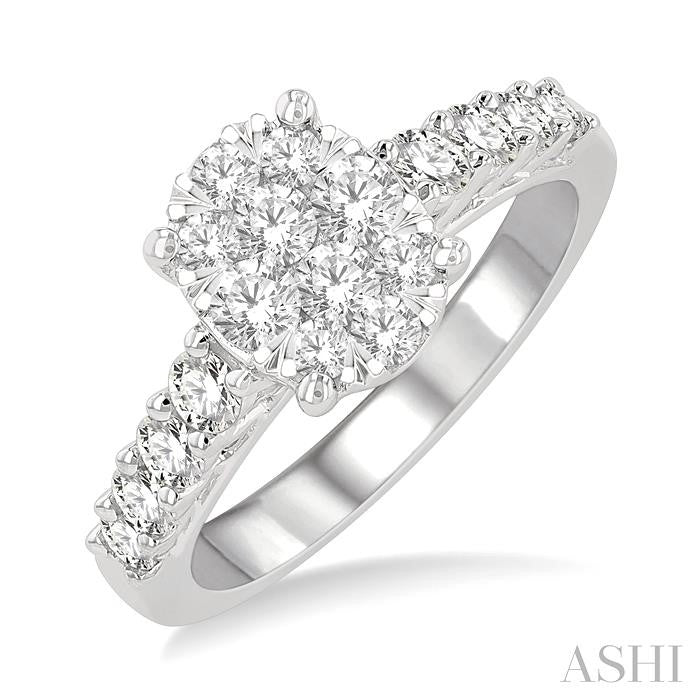 1 Ctw Oval Shape Lovebright Round Cut Diamond Engagement Ring in 14K White Gold