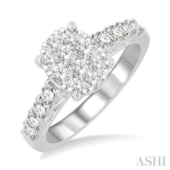 1 Ctw Oval Shape Lovebright Round Cut Diamond Engagement Ring in 14K White Gold