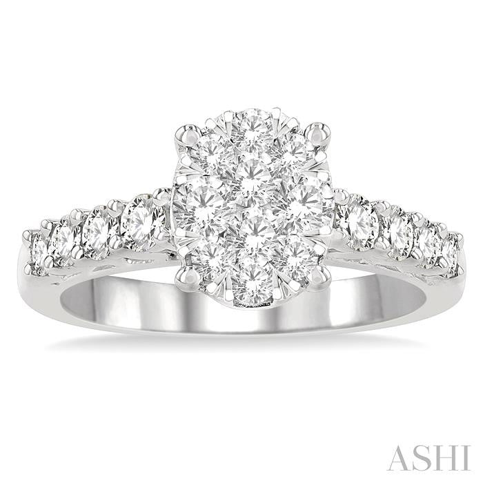 1 Ctw Oval Shape Lovebright Round Cut Diamond Engagement Ring in 14K White Gold