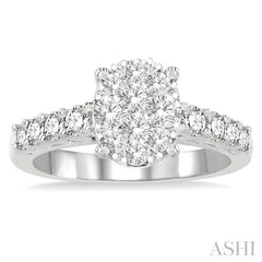 1 Ctw Oval Shape Lovebright Round Cut Diamond Engagement Ring in 14K White Gold