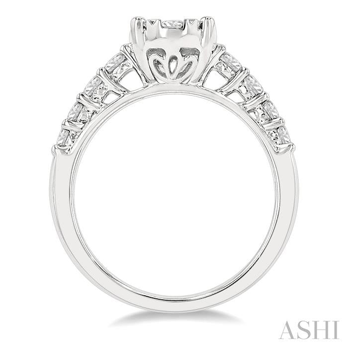 1 Ctw Oval Shape Lovebright Round Cut Diamond Engagement Ring in 14K White Gold