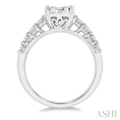 1 Ctw Oval Shape Lovebright Round Cut Diamond Engagement Ring in 14K White Gold