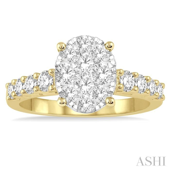 1 Ctw Oval Shape Lovebright Round Cut Diamond Engagement Ring in 14K Yellow and White Gold