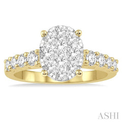 1 Ctw Oval Shape Lovebright Round Cut Diamond Engagement Ring in 14K Yellow and White Gold