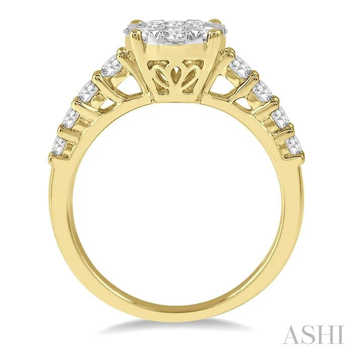 1 Ctw Oval Shape Lovebright Round Cut Diamond Engagement Ring in 14K Yellow and White Gold