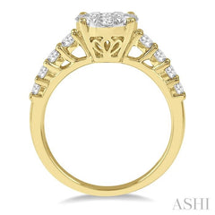 1 Ctw Oval Shape Lovebright Round Cut Diamond Engagement Ring in 14K Yellow and White Gold
