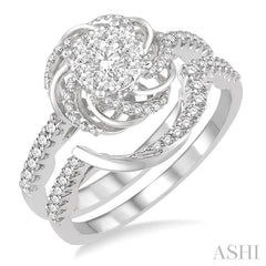 3/4 Ctw Round Cut Diamond Lovebright Wedding Set with 1/2 Ctw Engagement Ring and 1/5 Ctw Wedding Band in 14K White Gold