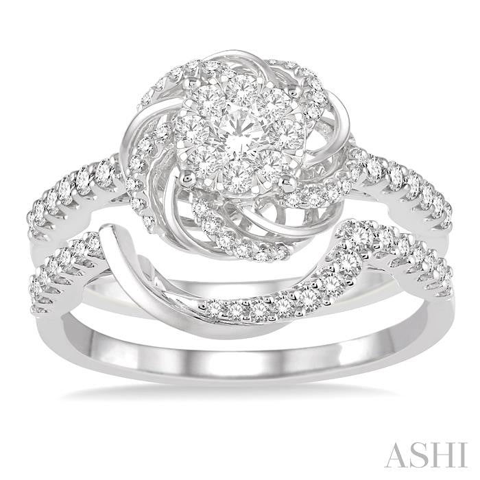 3/4 Ctw Round Cut Diamond Lovebright Wedding Set with 1/2 Ctw Engagement Ring and 1/5 Ctw Wedding Band in 14K White Gold