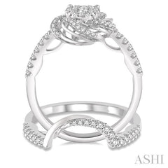 3/4 Ctw Round Cut Diamond Lovebright Wedding Set with 1/2 Ctw Engagement Ring and 1/5 Ctw Wedding Band in 14K White Gold