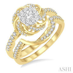 3/4 Ctw Round Cut Diamond Lovebright Wedding Set with 1/2 Ctw Engagement Ring and 1/5 Ctw Wedding Band in 14K Yellow and White Gold