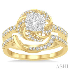 3/4 Ctw Round Cut Diamond Lovebright Wedding Set with 1/2 Ctw Engagement Ring and 1/5 Ctw Wedding Band in 14K Yellow and White Gold
