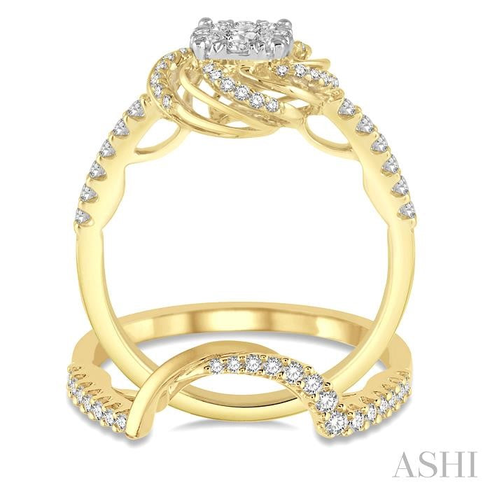 3/4 Ctw Round Cut Diamond Lovebright Wedding Set with 1/2 Ctw Engagement Ring and 1/5 Ctw Wedding Band in 14K Yellow and White Gold