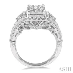 1 1/4 Ctw Round Diamond Lovebright Vintage Style Halo Engagement Ring in 14K White Gold