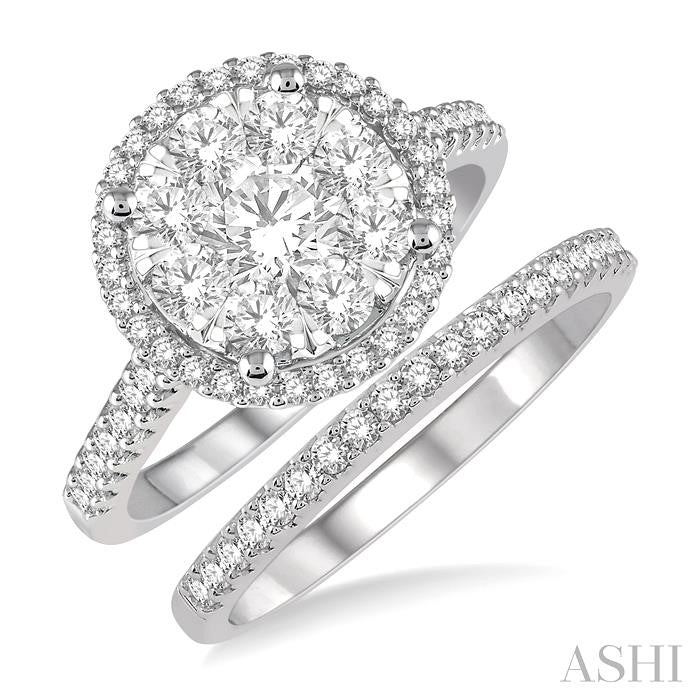 1 1/5 Ctw Lovebright Diamond Wedding Set With 1 Ctw Round Shape Two Tone Engagement Ring in 14K White and Yellow Gold and 1/5 Ctw Wedding Band in 14K