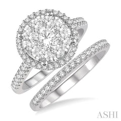 1 1/5 Ctw Lovebright Diamond Wedding Set With 1 Ctw Round Shape Two Tone Engagement Ring in 14K White and Yellow Gold and 1/5 Ctw Wedding Band in 14K