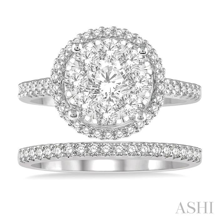 1 1/5 Ctw Lovebright Diamond Wedding Set With 1 Ctw Round Shape Two Tone Engagement Ring in 14K White and Yellow Gold and 1/5 Ctw Wedding Band in 14K