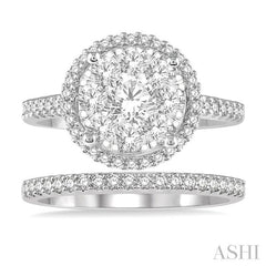 1 1/5 Ctw Lovebright Diamond Wedding Set With 1 Ctw Round Shape Two Tone Engagement Ring in 14K White and Yellow Gold and 1/5 Ctw Wedding Band in 14K