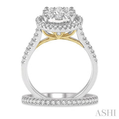 1 1/5 Ctw Lovebright Diamond Wedding Set With 1 Ctw Round Shape Two Tone Engagement Ring in 14K White and Yellow Gold and 1/5 Ctw Wedding Band in 14K